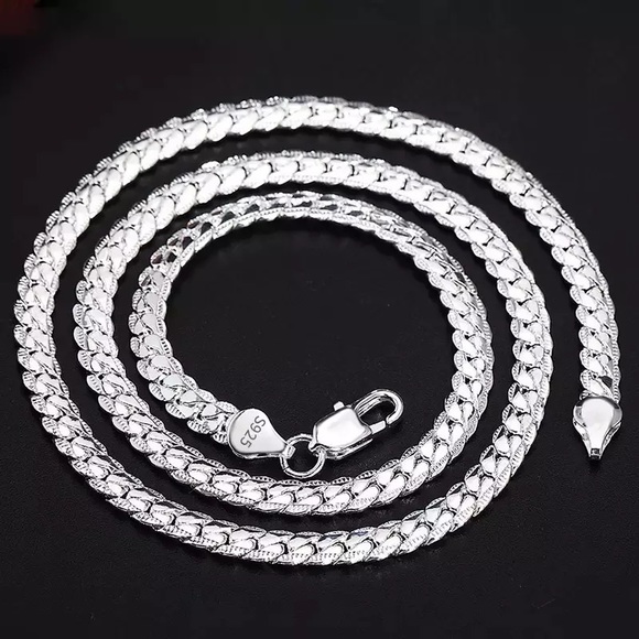 S925 Sterling Silver 45cm 5MM Full Sideways Chain Necklace For Women Men… - Picture 2 of 4